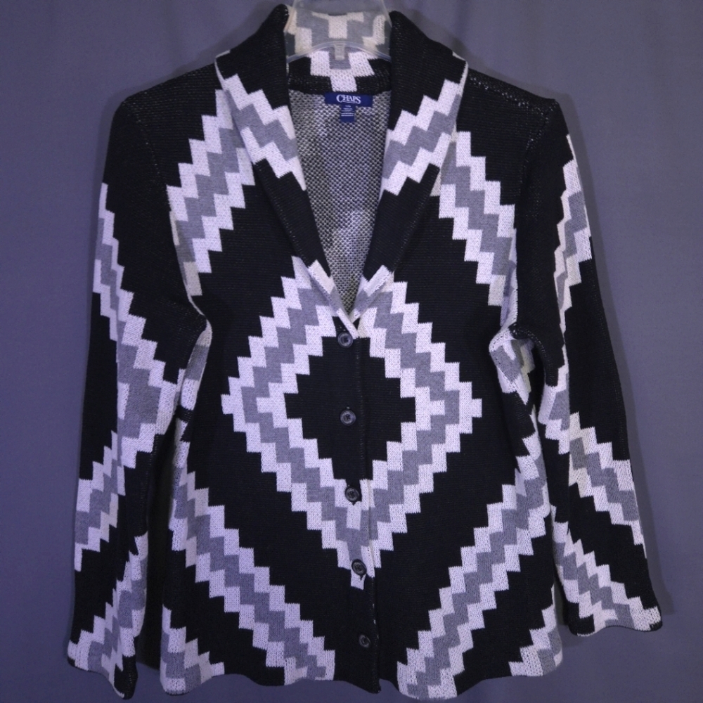 CHAPS‎ Aztec Cardigan Size Large Geometric Western Button Down Knit